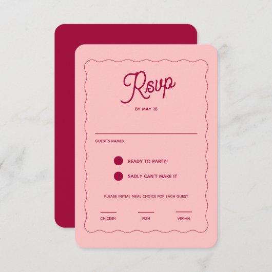 Retro Pink Peachy Fuchsia Wave Lijst Weddenschap RSVP Kaartje (Voorkant / Achterkant)