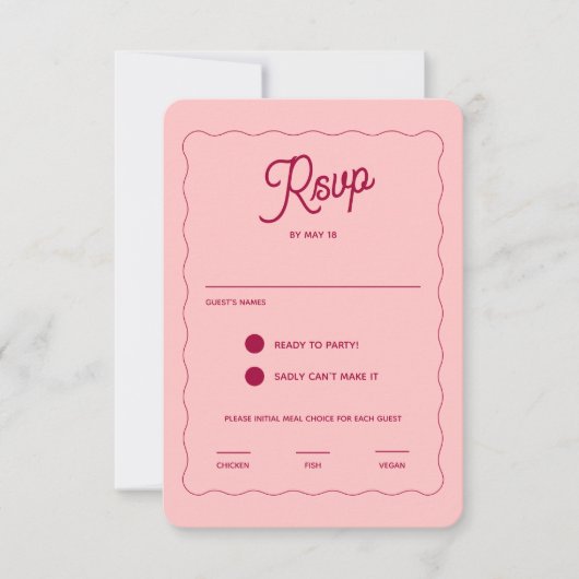 Retro Pink Peachy Fuchsia Wave Lijst Weddenschap RSVP Kaartje (Voorkant)