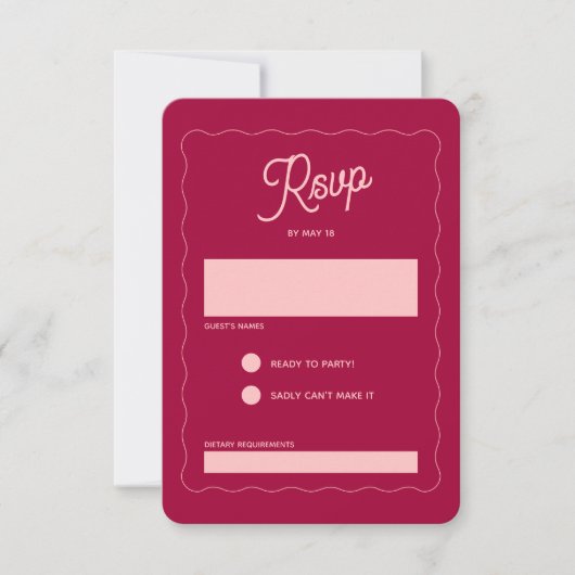 Retro Pink Peachy Fuchsia Wave Lijst Weddenschap RSVP Kaartje (Voorkant)