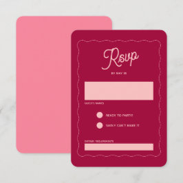 Retro Pink Peachy Fuchsia Wave Lijst Weddenschap RSVP Kaartje