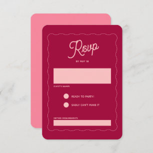 Retro Pink Peachy Fuchsia Wave Lijst Weddenschap RSVP Kaartje