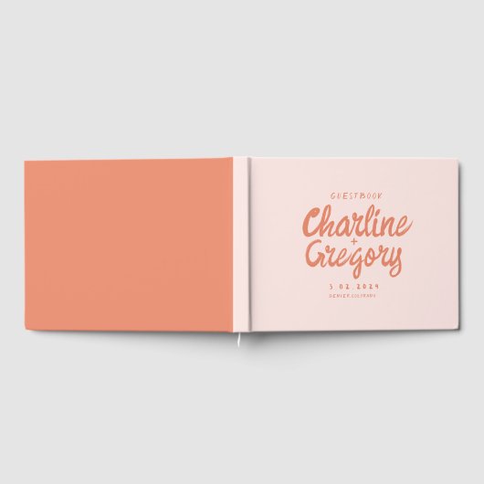 Retro Pink PeachyHandwriting Wedding Gastenboek (Volledig)