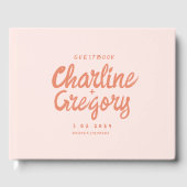 Retro Pink PeachyHandwriting Wedding Gastenboek (Voorkant)