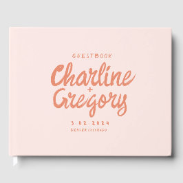 Retro Pink PeachyHandwriting Wedding Gastenboek