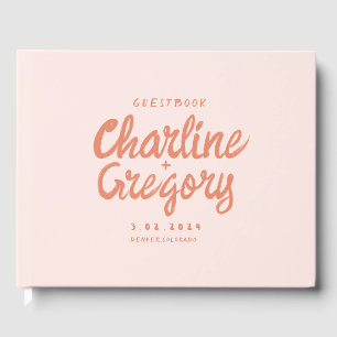 Retro Pink PeachyHandwriting Wedding Gastenboek