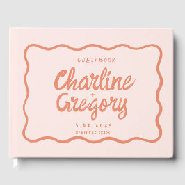 Retro Pink PeachyHandwriting Wedding Gastenboek