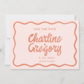 Retro Pink PeachyHandwriting Wedding Save the Date Kaart (Voorkant)