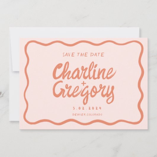 Retro Pink PeachyHandwriting Wedding Save the Date Kaart (Voorkant)