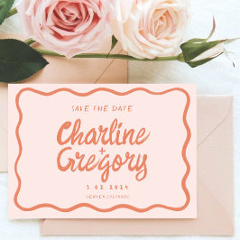 Retro Pink PeachyHandwriting Wedding Save the Date Kaart