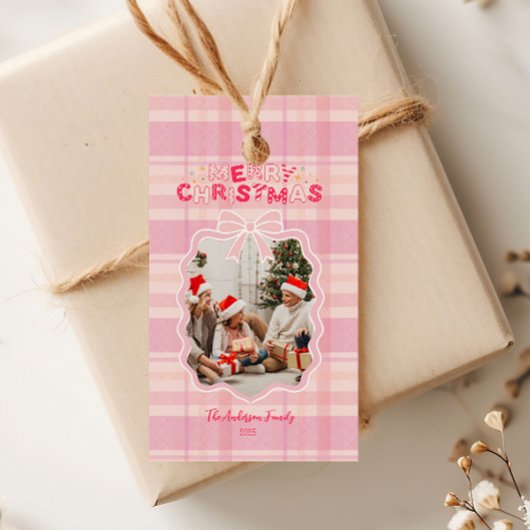 Retro Pink Plaid Whimsical Holiday  Cadeaulabel