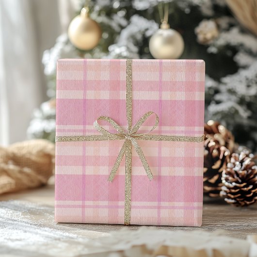 Retro Pink Plaid Whimsical Holiday  Cadeaupapier