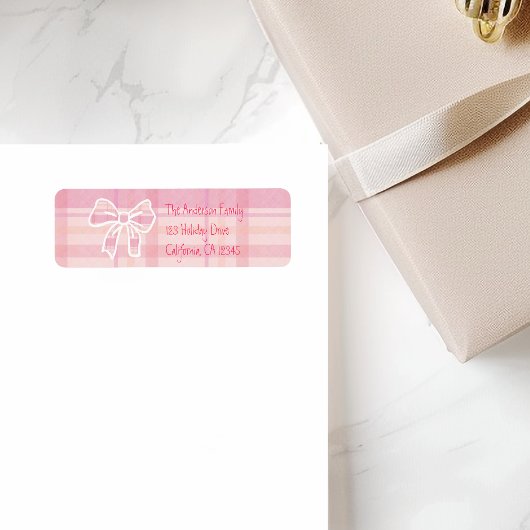 Retro Pink Plaid Whimsical Holiday  Etiket