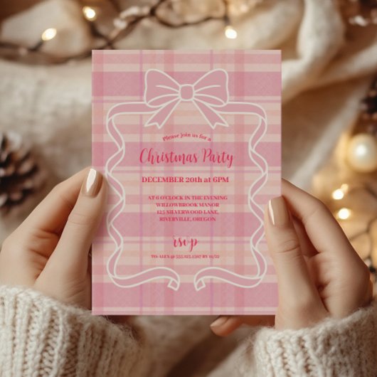 Retro Pink Plaid Whimsical Holiday  Kaart