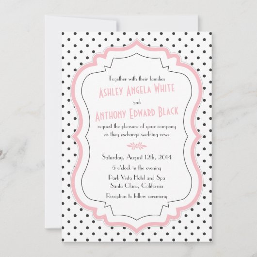 Retro Pink Polka Dots 1950s Wedding Invitation Kaart (Voorkant)