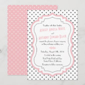 Retro Pink Polka Dots 1950s Wedding Invitation Kaart (Voorkant / Achterkant)