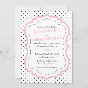 Retro Pink Polka Dots 1950s Wedding Invitation Kaart