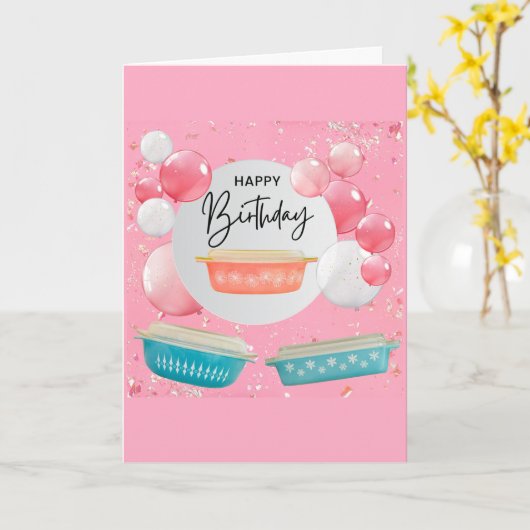 Retro Pink  Pyrex Collector Birthday Kaart (Gele Bloem)