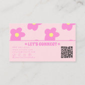 Retro Pink QR Code Groovy Floral Boho Girly Unique Visitekaartje (Achterkant)