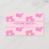 Retro Pink QR Code Groovy Floral Boho Girly Unique Visitekaartje (Voorkant)