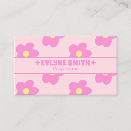 Retro Pink QR Code Groovy Floral Boho Girly Unique Visitekaartje (Voorkant)