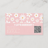 Retro Pink QR Code Groovy Floral Boho Girly Unique Visitekaartje (Achterkant)