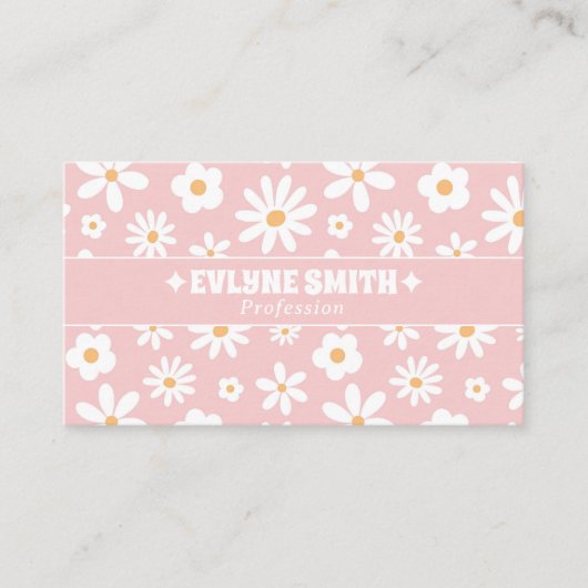 Retro Pink QR Code Groovy Floral Boho Girly Unique Visitekaartje (Voorkant)