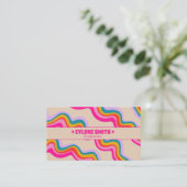 Retro Pink Rainbow Colorful Groovy Girly Trendy  Visitekaartje (Staand voorkant)