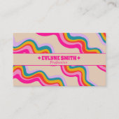 Retro Pink Rainbow Colorful Groovy Girly Trendy  Visitekaartje (Voorkant)