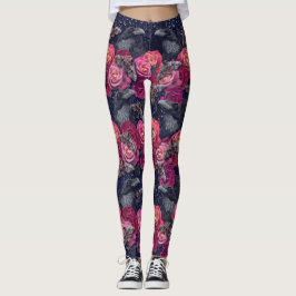 Retro Pink Raven Evermore met Rozen en Hawkmoths Leggings
