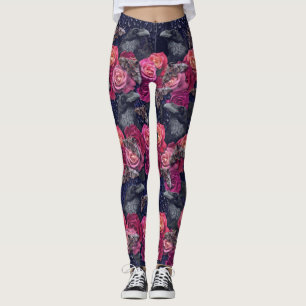 Retro Pink Raven Evermore met Rozen en Hawkmoths Leggings