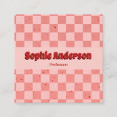 Retro Pink & Red Checkerboard with QR Code Vierkante Visitekaartje (Voorkant)
