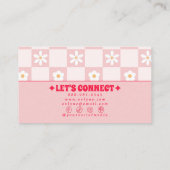 Retro Pink Red Checkered Groovy Floral Boho Trendy Visitekaartje (Achterkant)