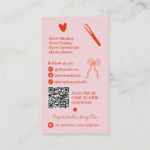 Retro Pink Red Doodles Brow Artist QR Code Visitekaartje (Achterkant)
