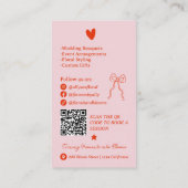 Retro Pink Red Doodles Florist Artist QR Code Visitekaartje (Achterkant)