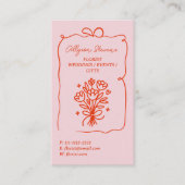 Retro Pink Red Doodles Florist Artist QR Code Visitekaartje (Voorkant)