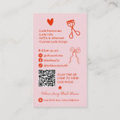 Retro Pink Red Doodles Lash Tech QR Code Visitekaartje (Achterkant)