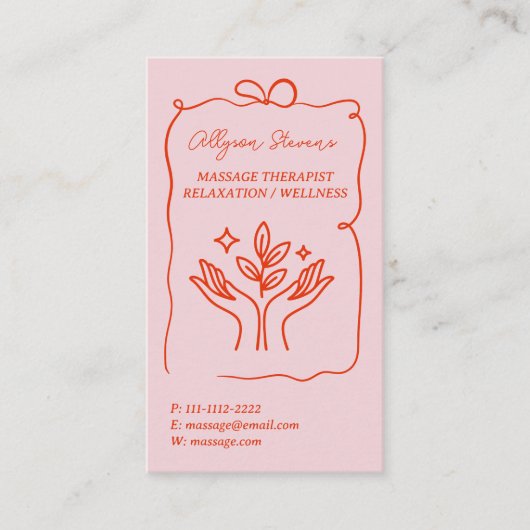 Retro Pink Red Doodles Massage Therapist QR Code Visitekaartje (Voorkant)