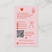 Retro Pink Red Doodles Nails Artist QR Code Visitekaartje (Achterkant)