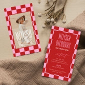 Retro Pink Red Groovy Beauty Salon Custom Photo Visitekaartje