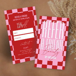 Retro Pink & Red Groovy Refer a Friend Spa Salon Aanbevelingskaartje