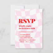 Retro Pink Red Pattern Bold Typography Wedding RSVP Kaartje (Voorkant)