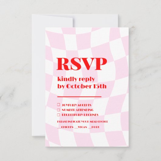 Retro Pink Red Pattern Bold Typography Wedding RSVP Kaartje (Voorkant)