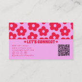 Retro Pink Red QR Code Groovy Floral Boho Girly  Visitekaartje (Achterkant)