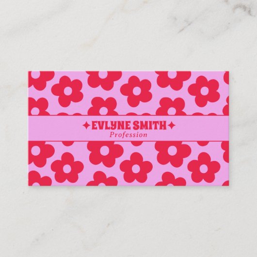 Retro Pink Red QR Code Groovy Floral Boho Girly  Visitekaartje (Voorkant)