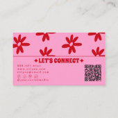 Retro Pink Red QR Code Groovy Floral Girly Trendy Visitekaartje (Achterkant)