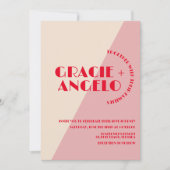 Retro Pink Red Two Tones Wedding Invitation Kaart (Voorkant)