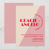 Retro Pink Red Two Tones Wedding Invitation Kaart (Voorkant / Achterkant)