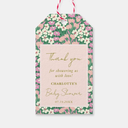 Retro Pink Sage Boho Floral Baby shower Cadeaulabel (Voorkant)