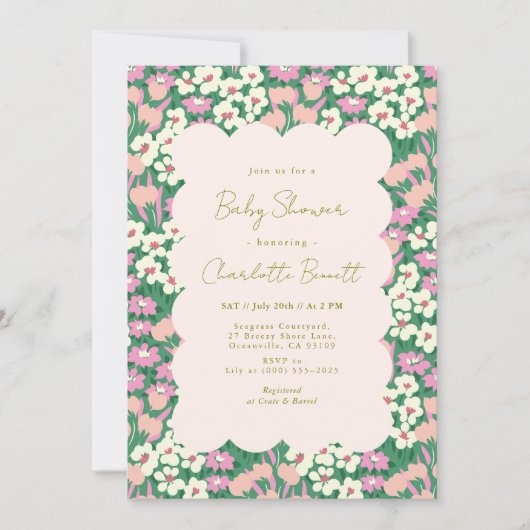 Retro Pink Sage Boho Floral Baby shower Kaart (Voorkant)