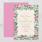 Retro Pink Sage Boho Floral Baby shower Kaart (Voorkant / Achterkant)